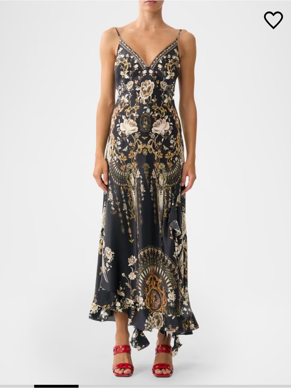 Camilla Black Floral V-Neck Flamenco Folklore Spaghetti Strap Maxi Dress - Picture 2 of 15
